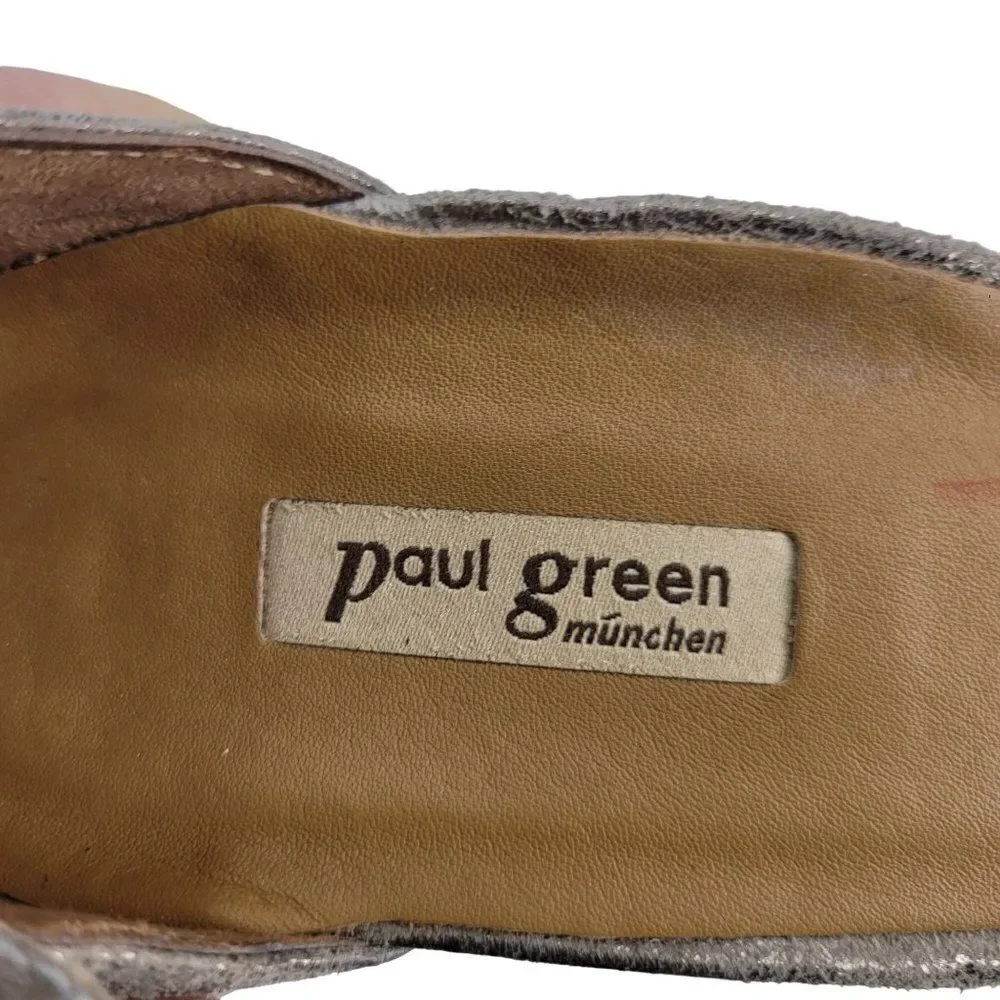 Paul Green Sandals 8 Heeled Leather Handmade Metallic Open‎ Toe Ankle Strap